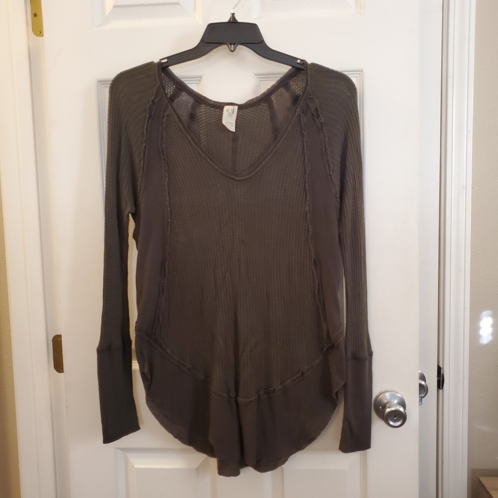 We the Free sz M waffle knit long slv Tunic shirt green casual lagenlook